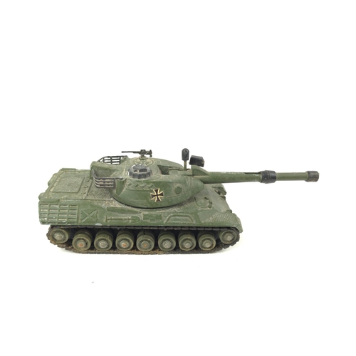 367 - Two Dinky Military tanks and two Dinky war planes. Chieftain tank 155mm mobile gun. Leopard tank. Sp... 