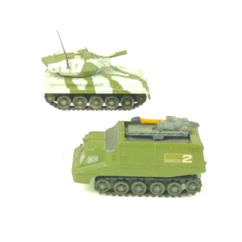 370 - Four WW2 armoured vehicles by Dinky and Corgi. Centurian MK111, Alvis Striker, Shado 2, Alvis Scorpi... 