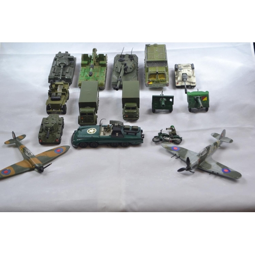 372 - Collection of military toy vehicles Inc. Corgi & Dinky Tanks, planes, guns + other vehicles