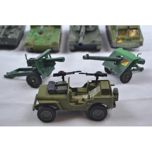 372 - Collection of military toy vehicles Inc. Corgi & Dinky Tanks, planes, guns + other vehicles