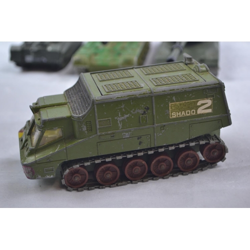 372 - Collection of military toy vehicles Inc. Corgi & Dinky Tanks, planes, guns + other vehicles