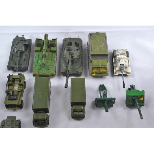 372 - Collection of military toy vehicles Inc. Corgi & Dinky Tanks, planes, guns + other vehicles