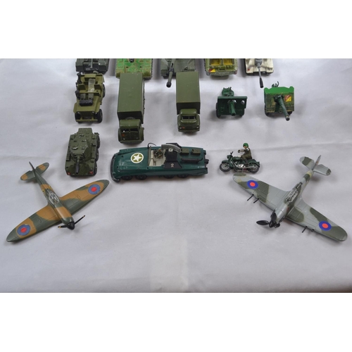 372 - Collection of military toy vehicles Inc. Corgi & Dinky Tanks, planes, guns + other vehicles