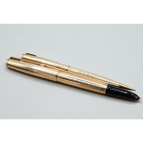 480 - Parker '51' cased set. Consisting of a rolled gold fountain pen and propelling pencil.