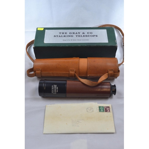 481 - Gray & Co Inverness 3-draw lightweight stalking telescope, no. 1374, with leather carry case, or... 