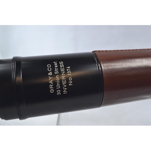 481 - Gray & Co Inverness 3-draw lightweight stalking telescope, no. 1374, with leather carry case, or... 