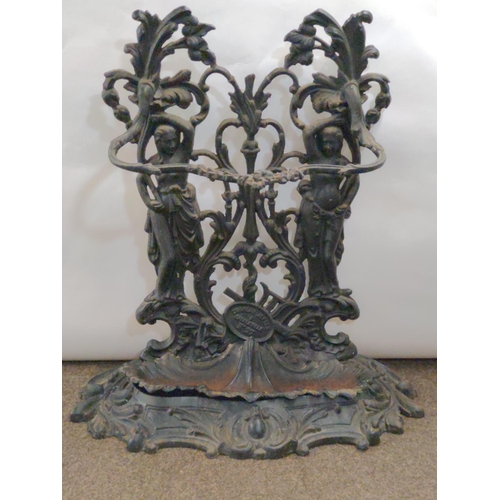 434 - Nubile French vintage cast iron Umbrella Stand with cast plaque 'Corneau Alfred A Charleville No 27'... 