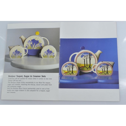 446 - Wedgwood Blue Firs Bonjour,  Bizarre by Clarice Cliff tea set in box with certificate