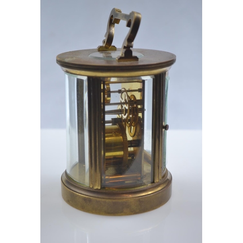 455 - Brass and glass cylindrical carriage clock by the Chester Carriage Clock Company, dia. 9.5 x H15cm, ... 