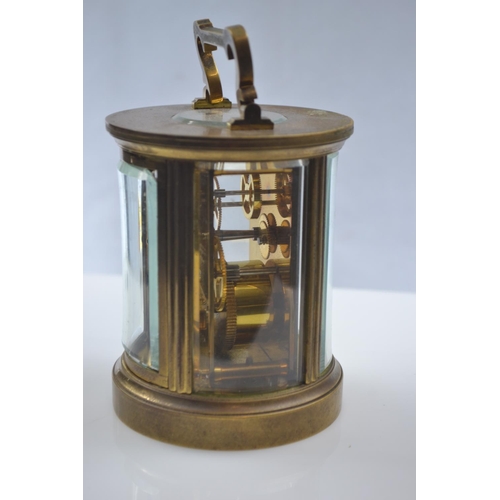 455 - Brass and glass cylindrical carriage clock by the Chester Carriage Clock Company, dia. 9.5 x H15cm, ... 