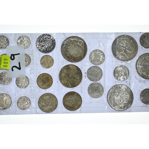 29 - Collection of pre-1947 coins stuck down and identified on card, gross weight including card 292 gram... 