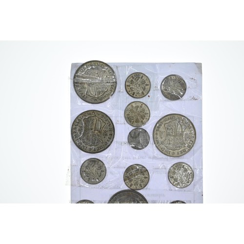 29 - Collection of pre-1947 coins stuck down and identified on card, gross weight including card 292 gram... 