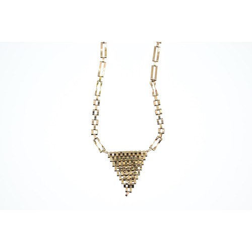 56 - 9ct gold gate link necklace with articulated centre piece. Length 440mm  Weight 15g (matches with br... 