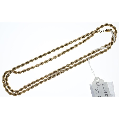 70 - 9ct gold rope twist necklace, circumference 70cm, 39.27 grams