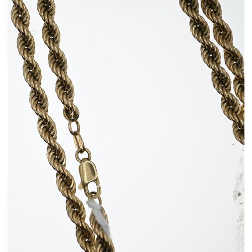 70 - 9ct gold rope twist necklace, circumference 70cm, 39.27 grams