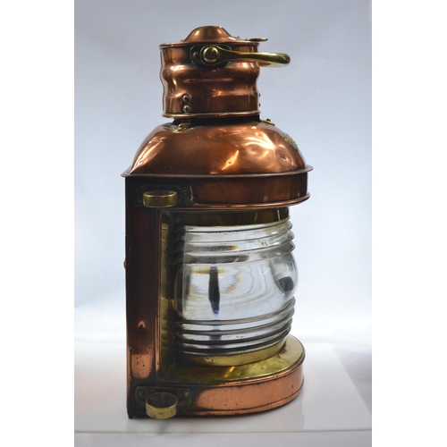 461 - Large Mast Head copper and brass ships lamp with thick glass lens H46cm