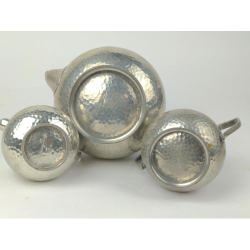 462 - Ashberry arts & crafts hammered pewter with ceramic detail five piece tea & coffee set. Tall... 