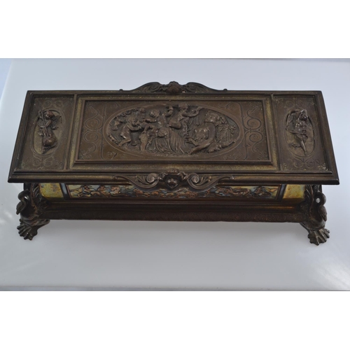 463 - Elkington & Co. ornate plated casket with classical style relief. 29cm wide x 12cm deep x 9cm hi... 