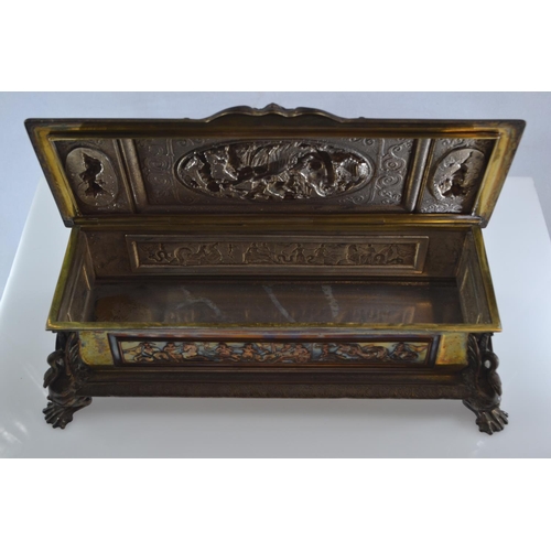 463 - Elkington & Co. ornate plated casket with classical style relief. 29cm wide x 12cm deep x 9cm hi... 