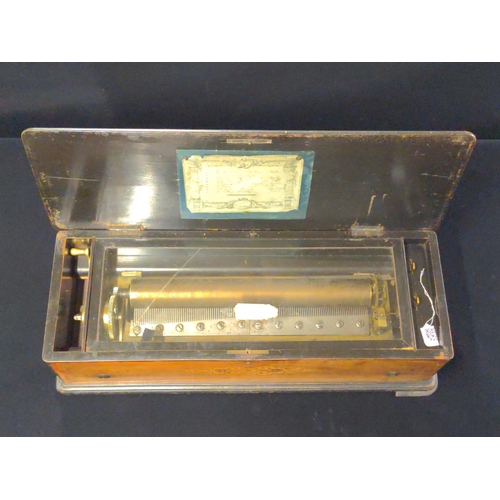 491 - Swiss music box Etouffoirs En Acier Soit A Spiraux, with inlay details to top and sides L71cm x 27cm... 