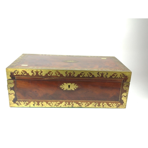 492 - Wooden writing slope with ornate brass detail and secret drawers 50 x 27 x H18cm