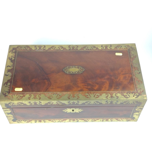 492 - Wooden writing slope with ornate brass detail and secret drawers 50 x 27 x H18cm