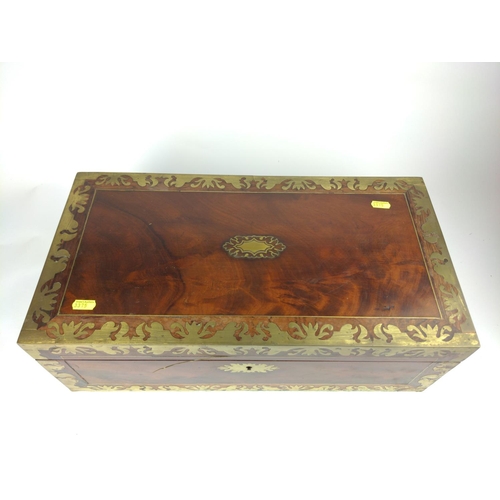 492 - Wooden writing slope with ornate brass detail and secret drawers 50 x 27 x H18cm