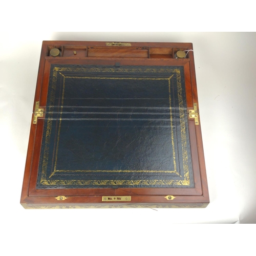 492 - Wooden writing slope with ornate brass detail and secret drawers 50 x 27 x H18cm