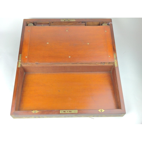 492 - Wooden writing slope with ornate brass detail and secret drawers 50 x 27 x H18cm