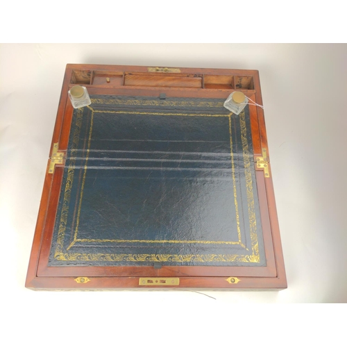 492 - Wooden writing slope with ornate brass detail and secret drawers 50 x 27 x H18cm