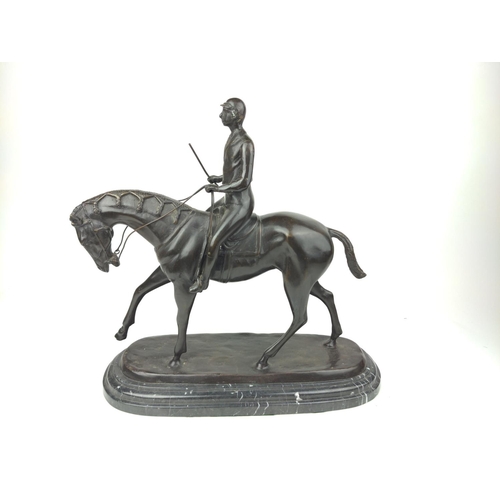 489 - Large bronze figure of horse and rider, signed Bonheur L40cm H40cm