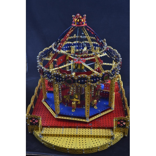 501 - Meccano Fairground Carousel detailed working model, operated by hand crank base W65 x D47 x H50cm (a... 