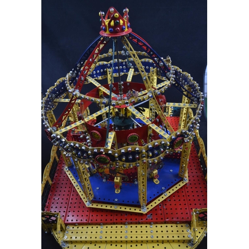 501 - Meccano Fairground Carousel detailed working model, operated by hand crank base W65 x D47 x H50cm (a... 