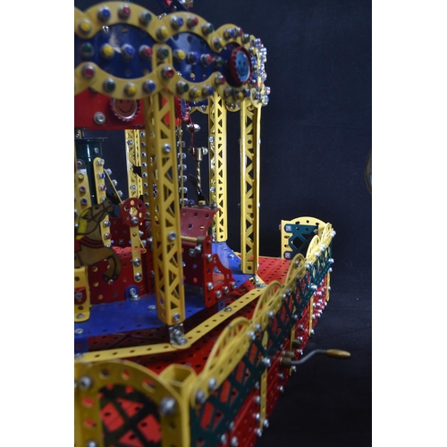 501 - Meccano Fairground Carousel detailed working model, operated by hand crank base W65 x D47 x H50cm (a... 