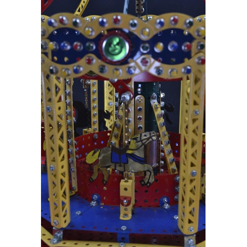 501 - Meccano Fairground Carousel detailed working model, operated by hand crank base W65 x D47 x H50cm (a... 