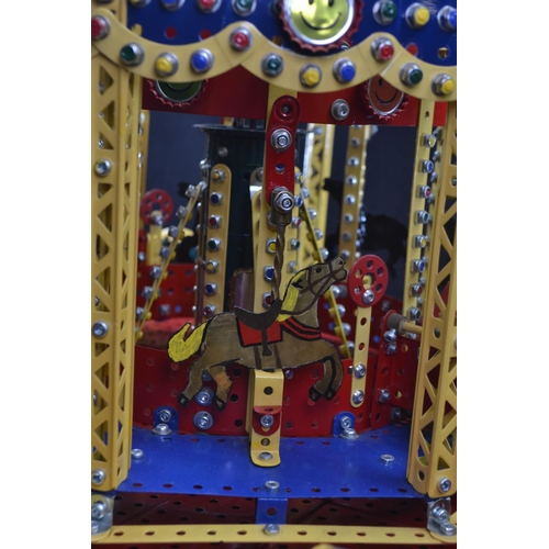 501 - Meccano Fairground Carousel detailed working model, operated by hand crank base W65 x D47 x H50cm (a... 