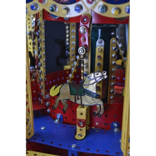 501 - Meccano Fairground Carousel detailed working model, operated by hand crank base W65 x D47 x H50cm (a... 