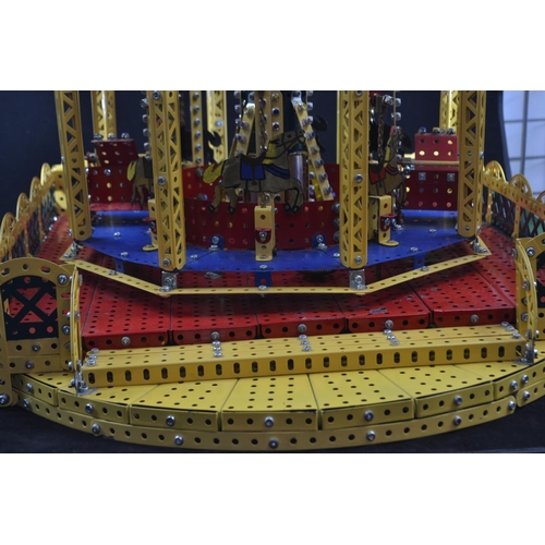 501 - Meccano Fairground Carousel detailed working model, operated by hand crank base W65 x D47 x H50cm (a... 