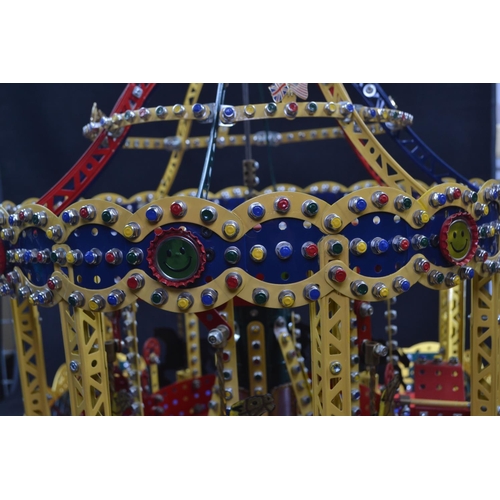 501 - Meccano Fairground Carousel detailed working model, operated by hand crank base W65 x D47 x H50cm (a... 