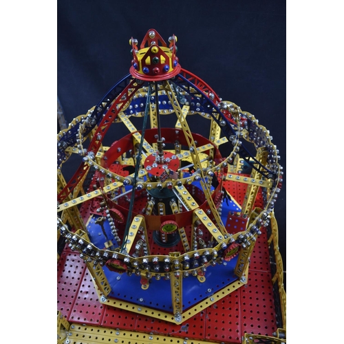 501 - Meccano Fairground Carousel detailed working model, operated by hand crank base W65 x D47 x H50cm (a... 