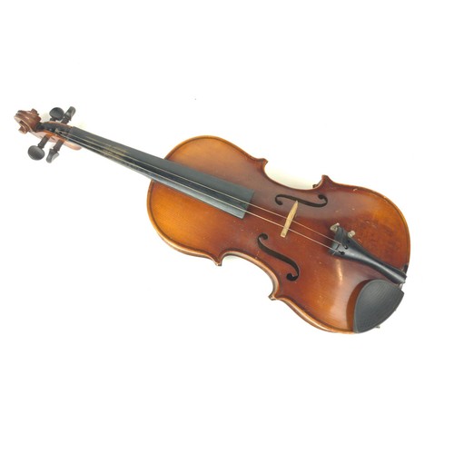 499 - Violin with case and bow, in need of restoration, length 58cm