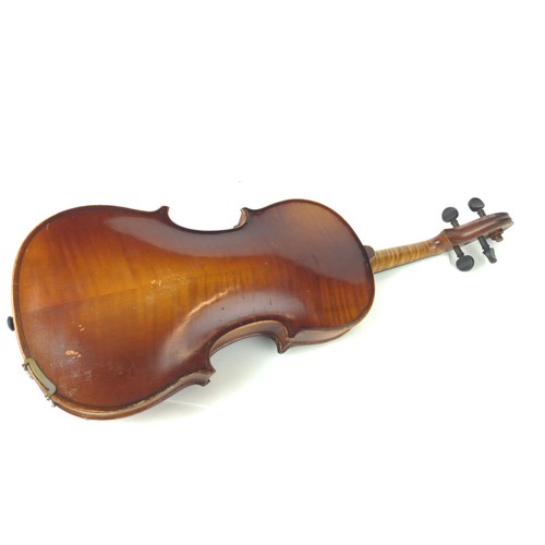 499 - Violin with case and bow, in need of restoration, length 58cm