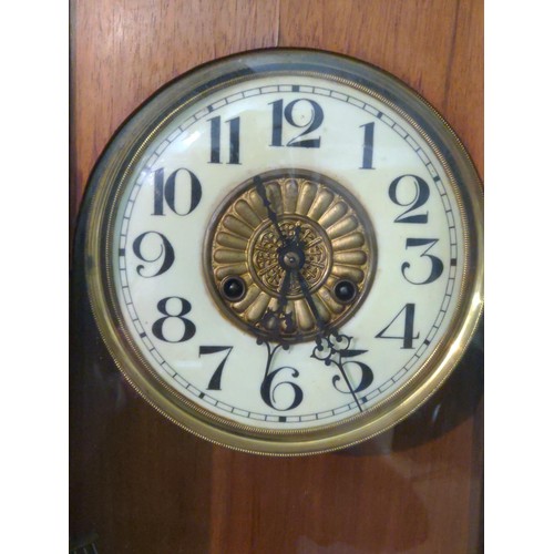 432 - 19th/20th century German style wall clock. Ceramic face with brass surround and brass pendulum with ... 