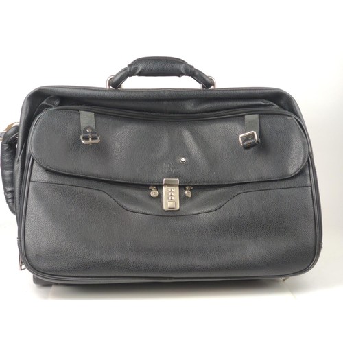 479 - Mont Blanc luxury flight case/trolley in black leather with combination lock, wheels and reinforced ... 