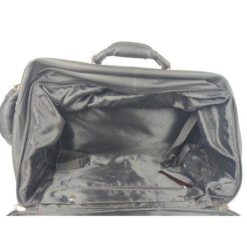 479 - Mont Blanc luxury flight case/trolley in black leather with combination lock, wheels and reinforced ... 