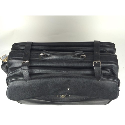 479 - Mont Blanc luxury flight case/trolley in black leather with combination lock, wheels and reinforced ... 