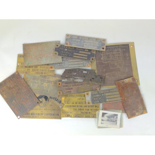 353 - Collection of mainly American military identification plaques. Including, USA 9139527 Landing vehicl... 