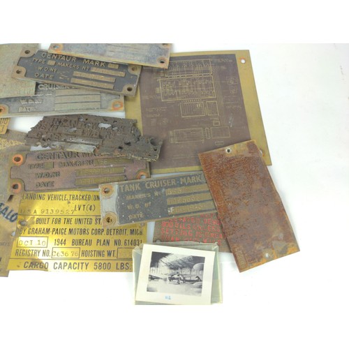 353 - Collection of mainly American military identification plaques. Including, USA 9139527 Landing vehicl... 