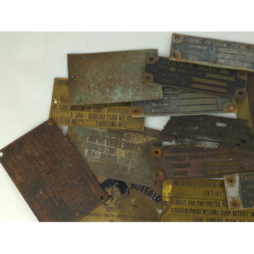 353 - Collection of mainly American military identification plaques. Including, USA 9139527 Landing vehicl... 