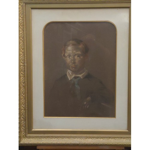 422 - Ornately framed period style portrait of young boy in best clothes. W82 H98 cm